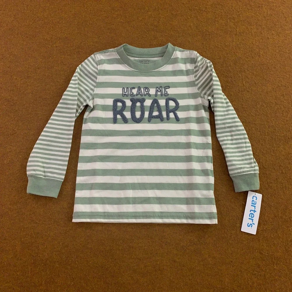 Carter's Cat & Jack Toddler 3T Green Grey Striped Henley Graphic T-Shirt Lot NWT